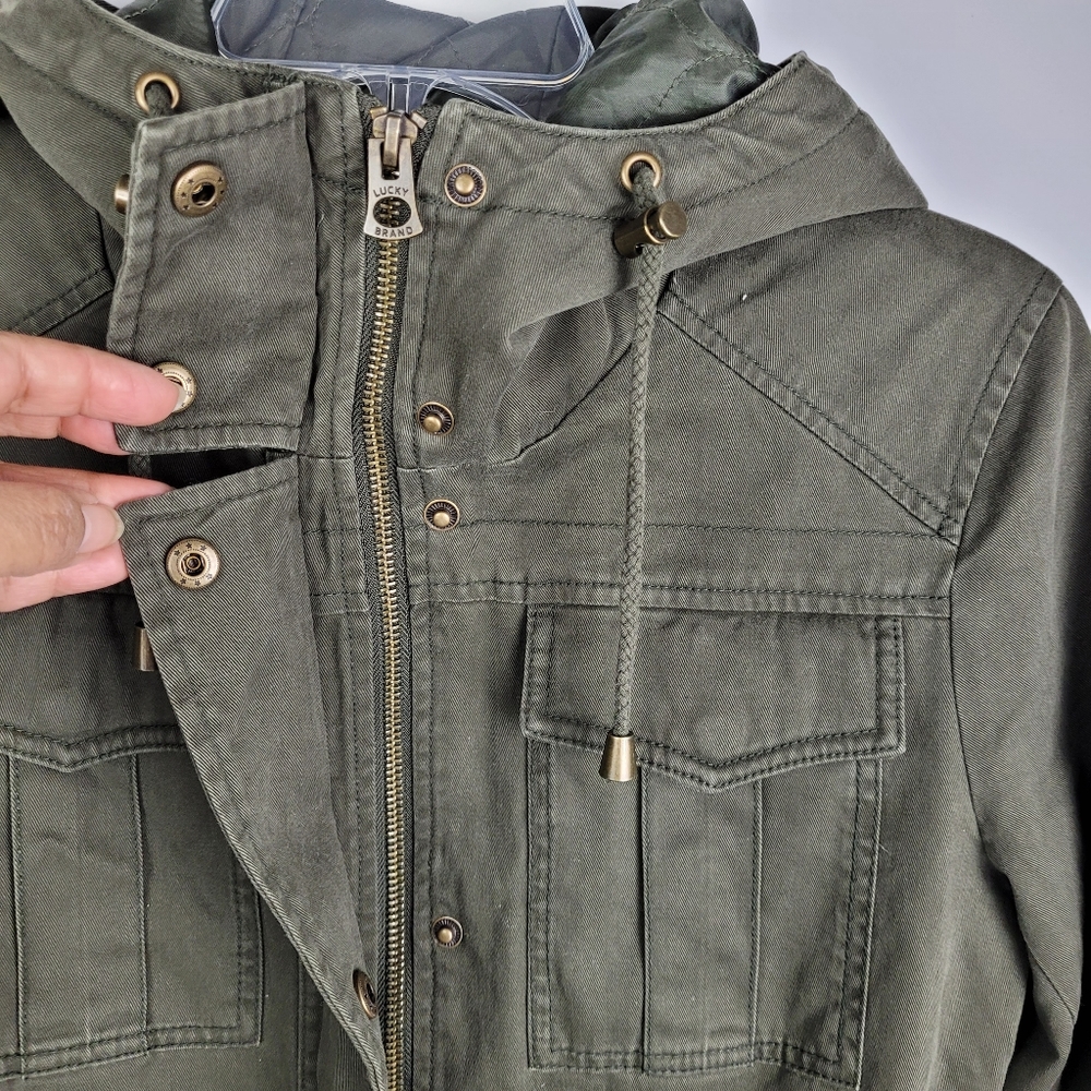 LUCKY BRAND Jacket Coat Green Utility Size S Military Hood Fully Lined - Picture 12 of 17